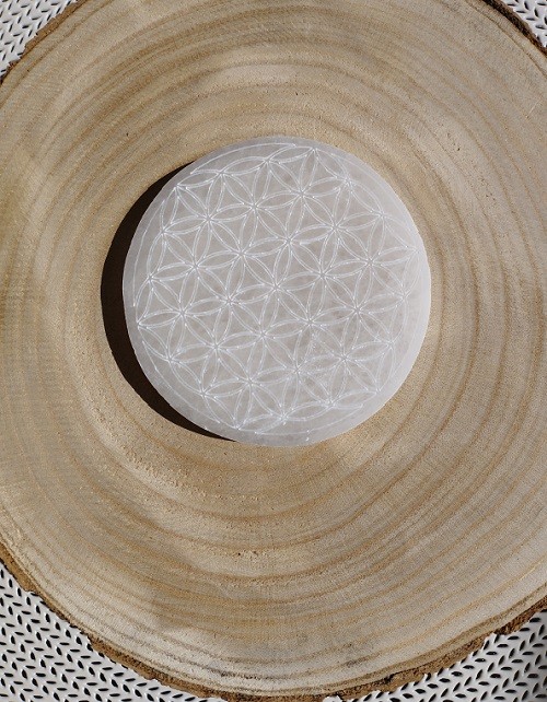 PLACA SELENITA REDONDA FLOR DE LA VIDA