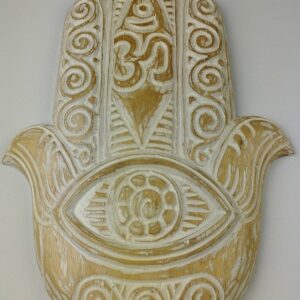 COLGADOR MANO DE FÁTIMA DE MADERA TALLADA CON OM 40CM