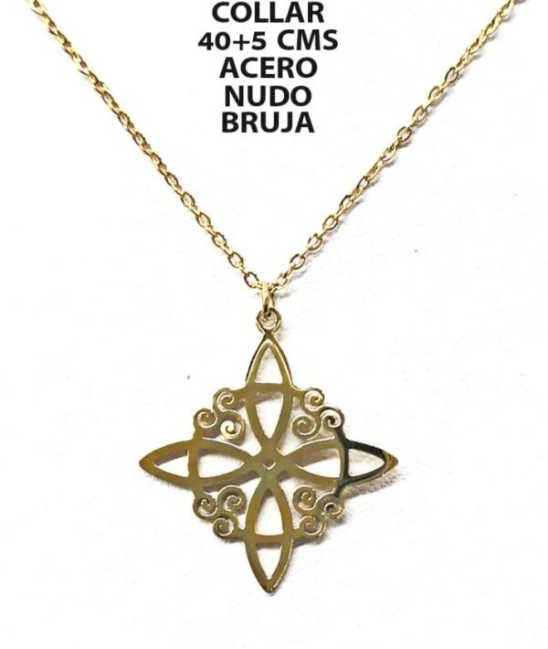 COLGANTE NUDO DE BRUJA Y CADENA ACERO INOXIDABLE DORADO