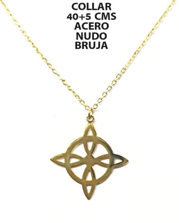 COLGANTE NUDO DE BRUJA Y CADENA ACERO INOXIDABLE DORADO