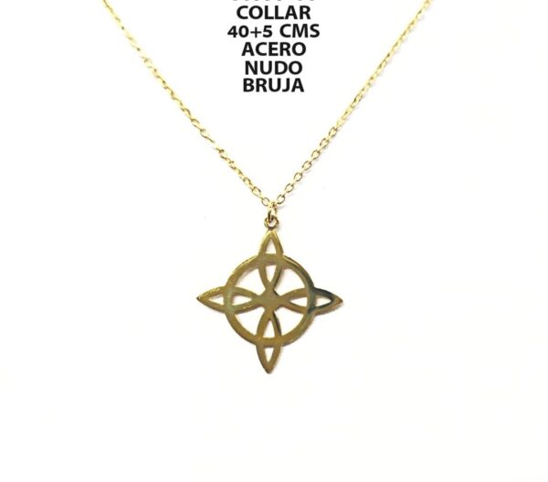 COLGANTE NUDO DE BRUJA Y CADENA ACERO INOXIDABLE DORADO