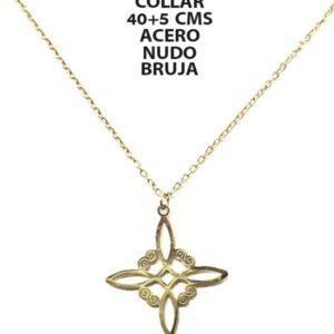 COLGANTE NUDO DE BRUJA Y CADENA ACERO INOXIDABLE DORADO