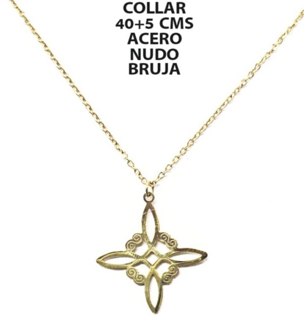 COLGANTE NUDO DE BRUJA Y CADENA ACERO INOXIDABLE DORADO
