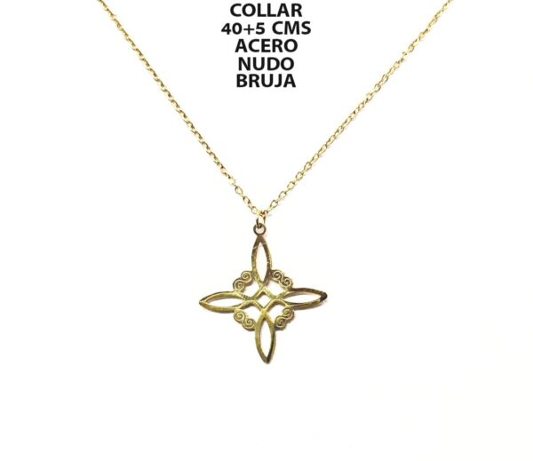 COLGANTE NUDO DE BRUJA Y CADENA ACERO INOXIDABLE DORADO