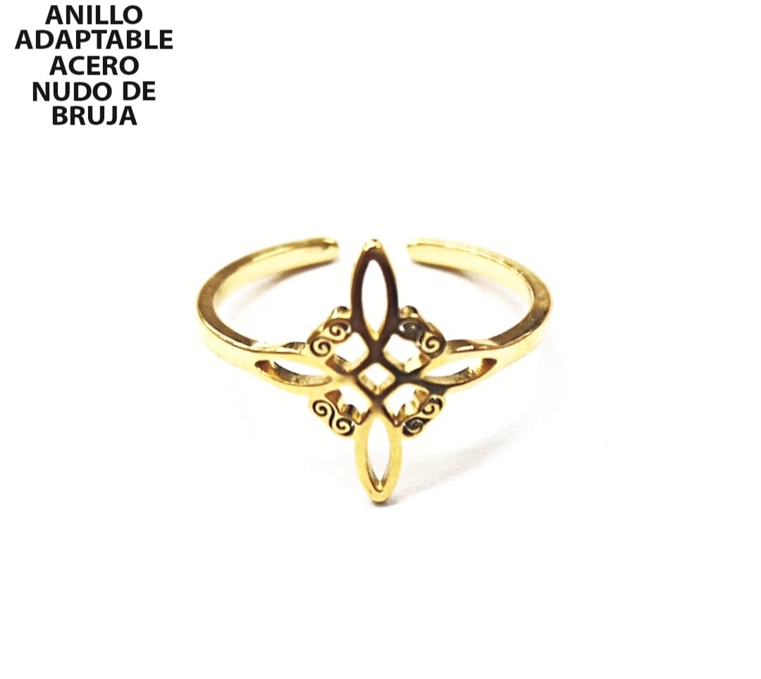 ANILLO ADAPTABLE NUDO DE BRUJA ACERO INOXIDABLE DORADO