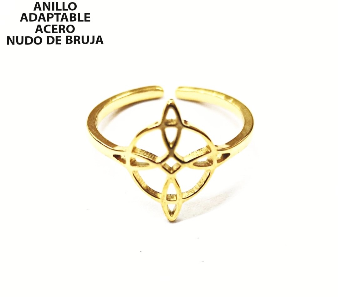 ANILLO ADAPTABLE NUDO DE BRUJA ACERO INOXIDABLE DORADO