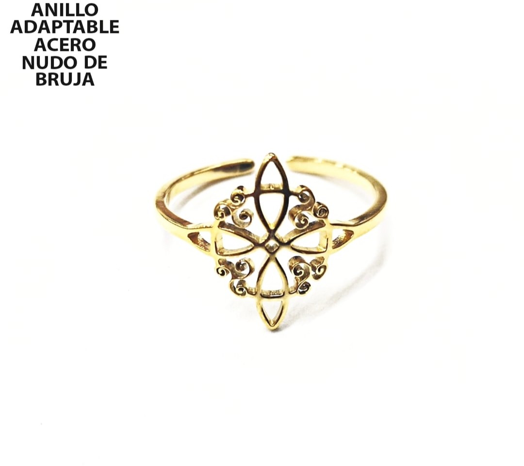 ANILLO ADAPTABLE NUDO DE BRUJA ACERO INOXIDABLE DORADO