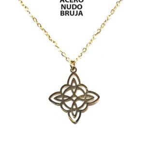 COLGANTE NUDO DE BRUJA Y CADENA ACERO INOXIDABLE DORADO
