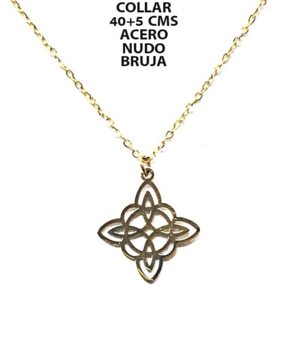 COLGANTE NUDO DE BRUJA Y CADENA ACERO INOXIDABLE DORADO