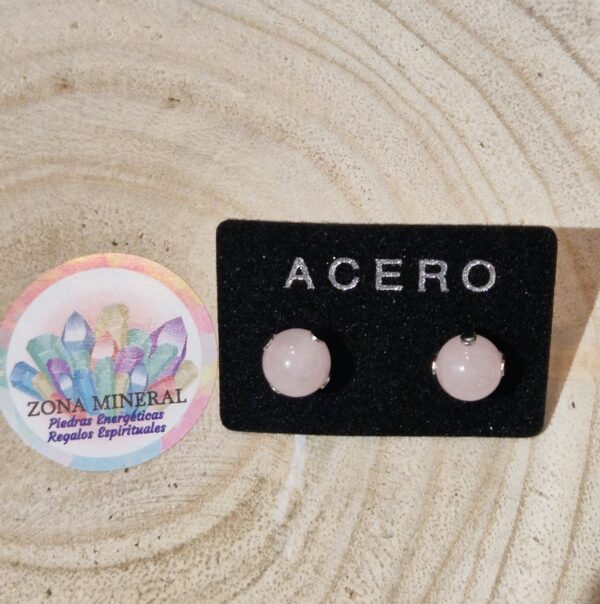 PENDIENTES CUARZO ROSA ACERO INOXIDABLE