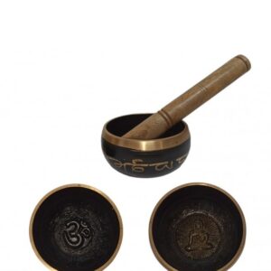 CUENCO TIBETANO Ø9CM NEGRO LETRAS Y FONDO RELIEVE (CON MAZA)