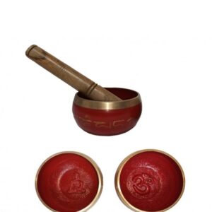 CUENCO TIBETANO Ø9CM ROJO LETRAS Y FONDO RELIEVE (CON MAZA)