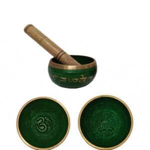 CUENCO TIBETANO Ø9CM VERDE LETRAS Y FONDO RELIEVE (CON MAZA)